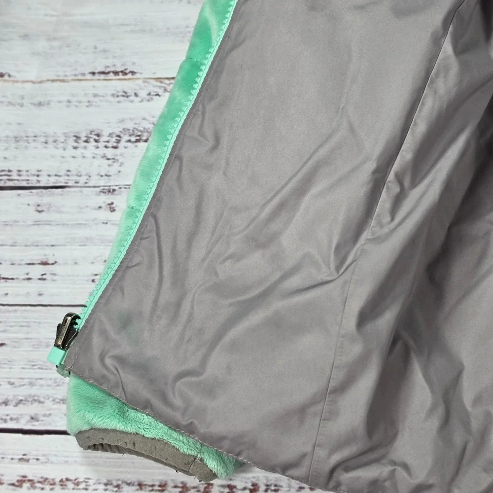 The North Face REVERSIBLE Jacket Girls S 7/8 Mint Green Grey Excellent Mossbud